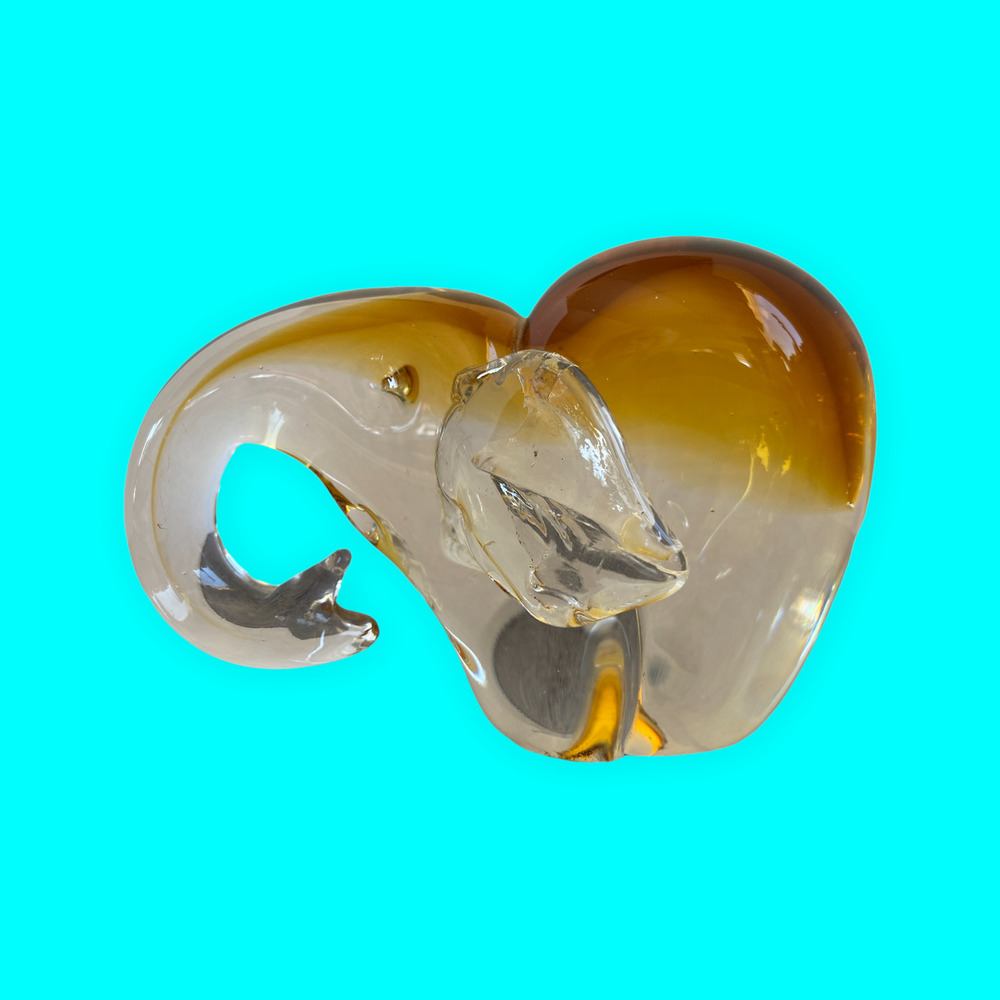 Art Glass Elephant 4” x 6.5” Gold to Clear Abstract Studio Art